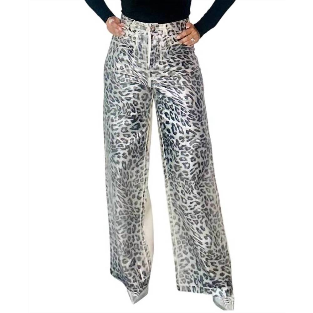 NEW LIZETTE COLLECTION metallic animal print contrast pants in silver multi/beig